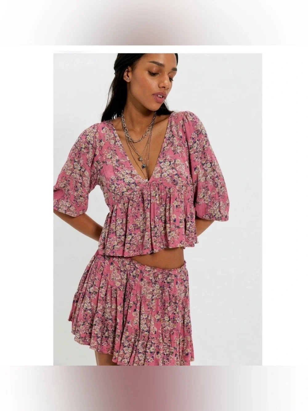Free People Calla Lily Printed Mini Skirt Set in Pink Dreams
